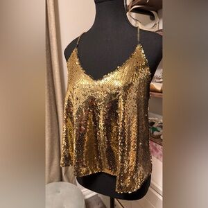 Gold Sequin Sleeveless Top
